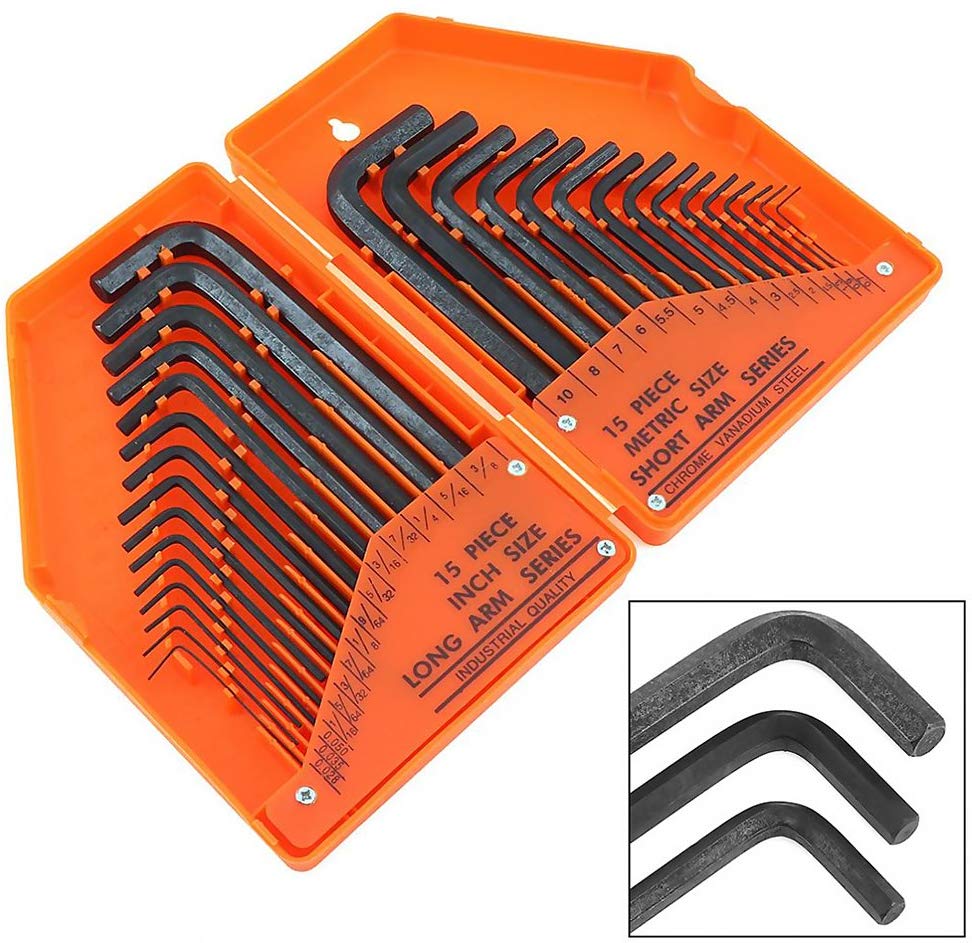 30 Pcs Allen Wrench Hex Key Set METRIC & SAE Standard Short Long Arm CrV Steel eBay